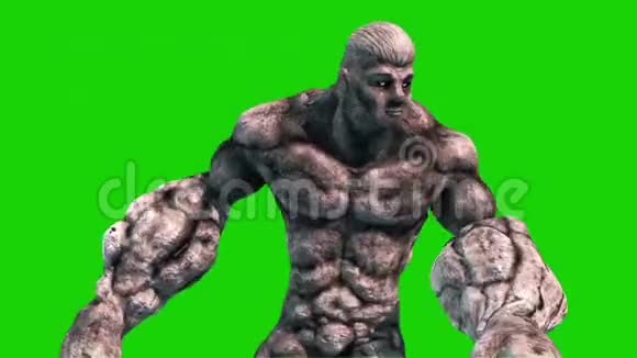 石人怪物攻击绿幕3D渲染动画视频的预览图