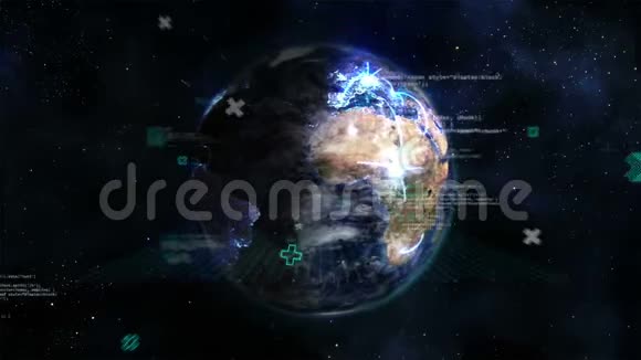 利用网络连接和数据处理在宇宙中旋转地球的动画视频的预览图
