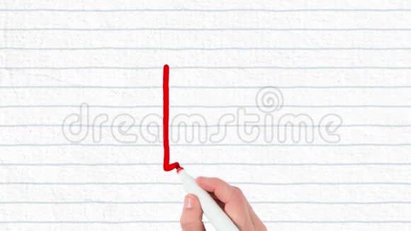 动画的红色轮廓播放按钮图标人们用一个记号笔在白纸上画视频的预览图