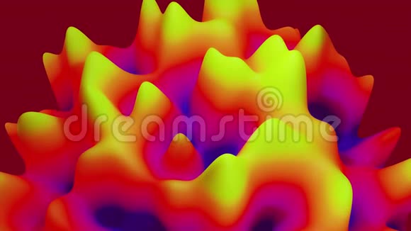 抽象液体黄红蓝渐变内部辉光表面似景观4k无缝循环动画美丽美丽视频的预览图