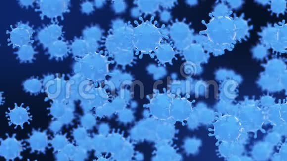 蓝色病毒分子在太空中飞行显微镜下的病毒视频的预览图