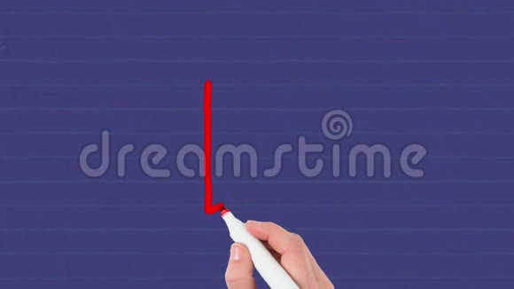 动画的红色轮廓播放按钮图标手绘与标记在蓝衬纸上视频的预览图