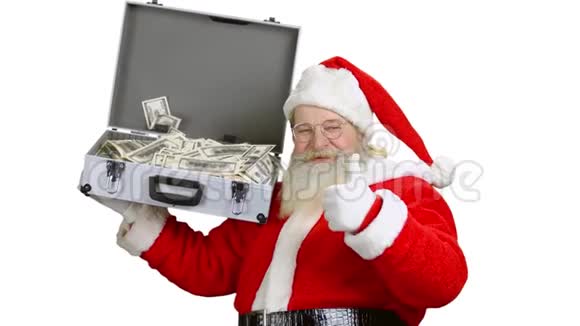 圣诞老人拿着钱的手提箱被隔离了视频的预览图