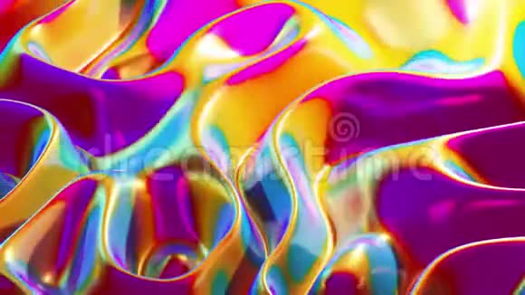 彩色青色洋红色和黄色三维液体形状的旋转动画视频的预览图