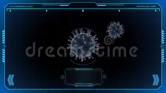 动画白色病毒在蓝色框架与黑色背景视频的预览图