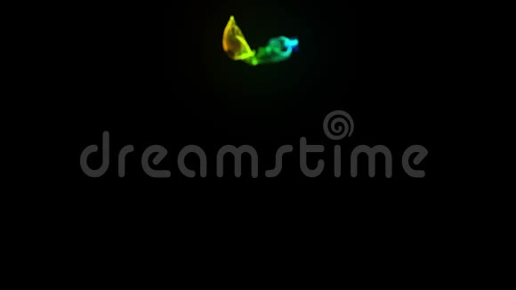 在4k水中注射荧光多色油墨油墨流动中辉光粒子的三维渲染Luma哑光阿尔法视频的预览图