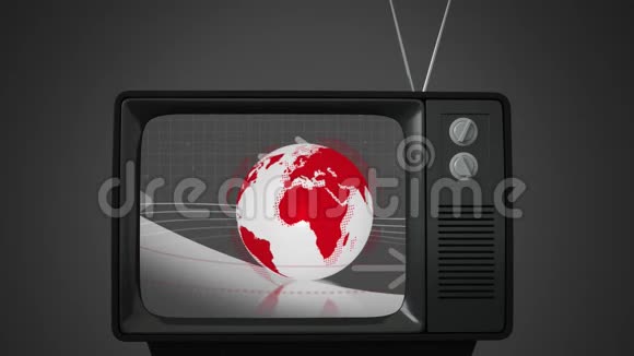 老式电视新闻屏幕与红白数字地球旋转视频的预览图