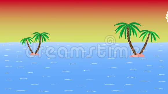 你好夏季动画棕榈树和香蕉冲浪者视频的预览图