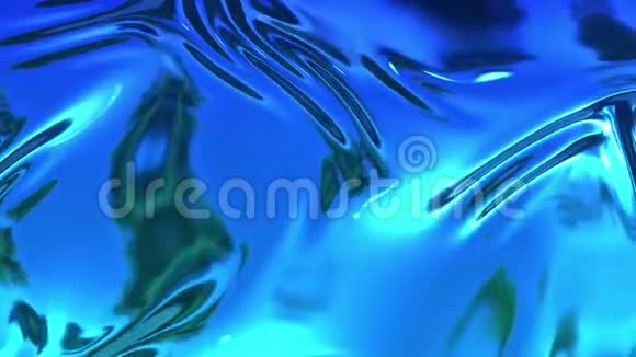 蓝色液态金属表面的抽象背景动画平滑3D波浪布表面的渲染视频的预览图