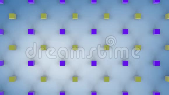 在白色浅蓝色背景上移动3D黄色和紫色立方体视频的预览图