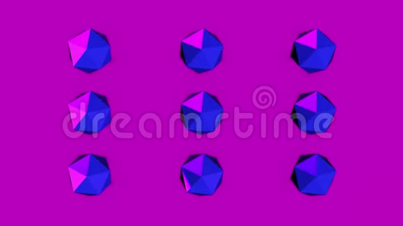 抽象紫色动画亮环背景晶体多边形旋转从上面看到的4K视频的预览图