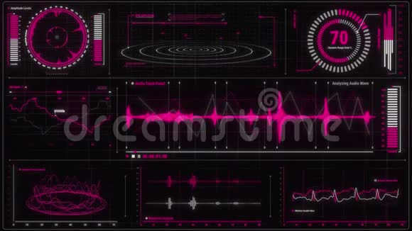 紫色红色语音录音和音频分析HUD接口元素视频的预览图