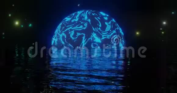 晚上在水面上有一个神秘的蓝色星球视频的预览图