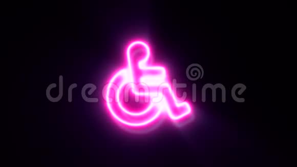 粉红色霓虹灯残疾人标志闪烁并出现在中心视频的预览图