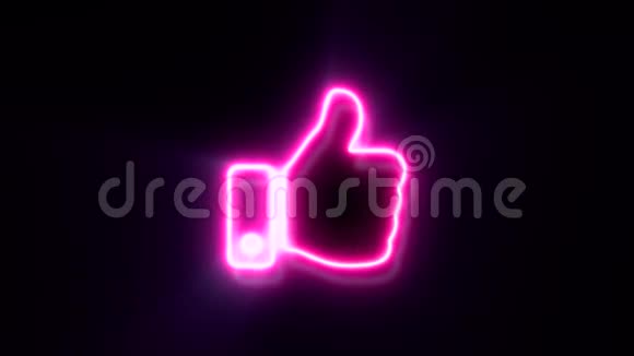 粉红色的霓虹灯拇指向上标志闪烁出现在中心视频的预览图