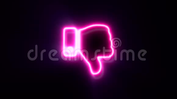 粉红色霓虹灯拇指向下标志闪烁出现在中心视频的预览图