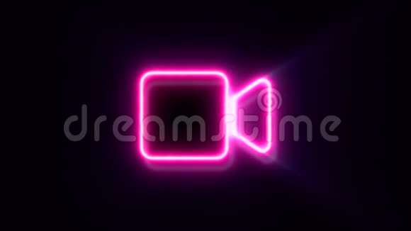 粉红色霓虹灯摄像机标志闪烁出现在中心视频的预览图