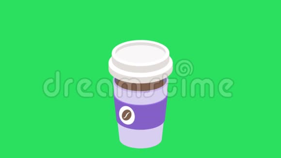 动画白色塑料咖啡杯绿色背景视频的预览图
