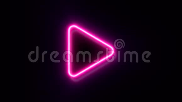 粉红色霓虹灯播放按钮标志闪烁并出现在中心视频的预览图