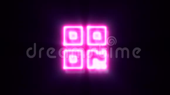 粉红色霓虹灯二维码标志闪烁并出现在中心视频的预览图