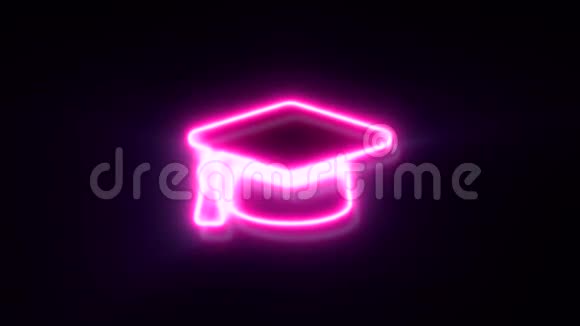 粉红色霓虹灯广场学术帽标志闪烁和出现在中心视频的预览图
