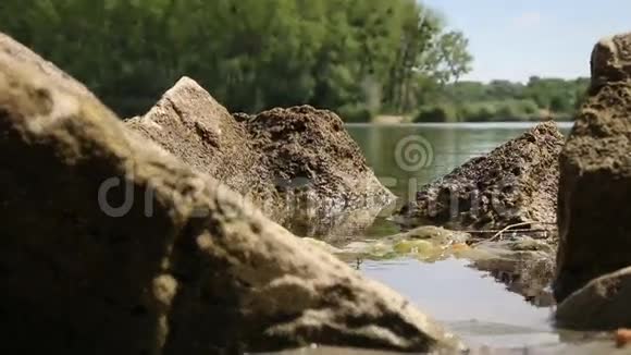 湖中的石头静止的射击稳定下来视频的预览图