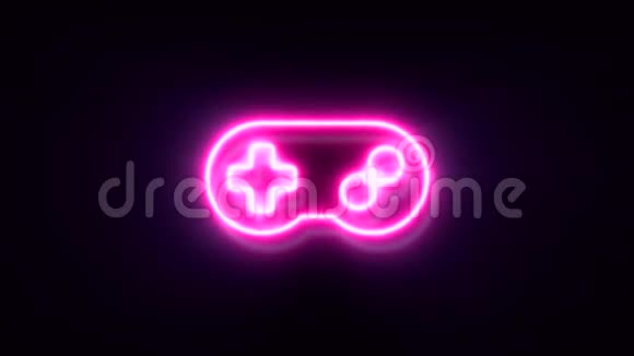 粉红色霓虹灯游戏笔标志闪烁和出现在中心视频的预览图