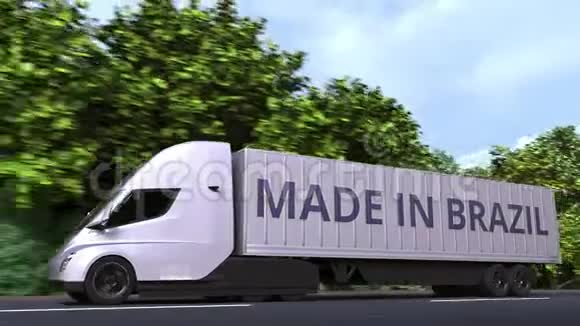 现代电动半挂车卡车与巴西制造文本在一边巴西进出口相关可循环3D视频的预览图