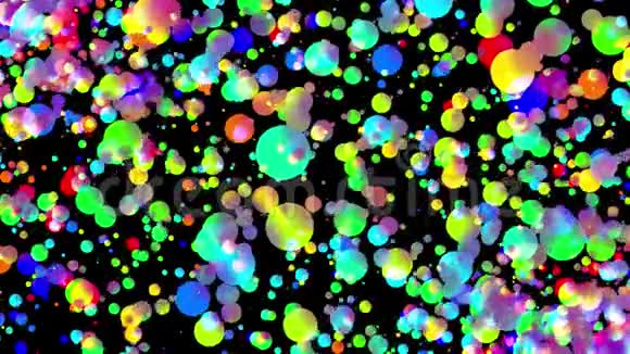 4k循环抽象背景与美丽的多色球如油漆气泡或染料液滴在水中的平面视频的预览图