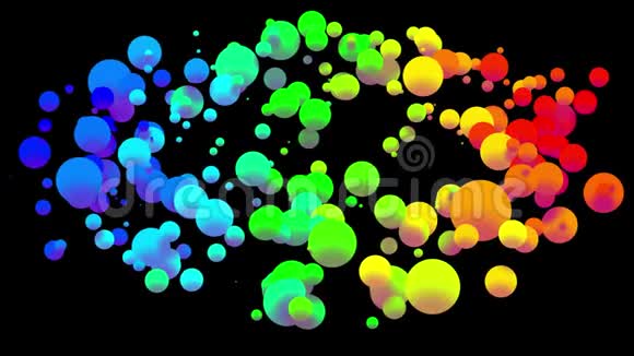 4k循环抽象背景与美丽的多色球如油漆气泡或染料液滴在水中的平面视频的预览图