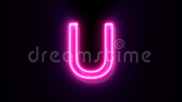粉红色霓虹灯字体字母U大写闪烁出现在中心视频的预览图