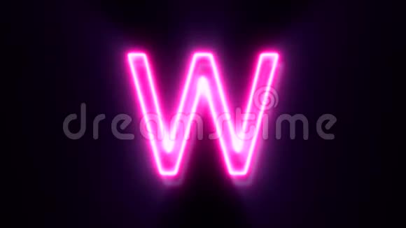 粉红色霓虹灯字体字母W大写闪烁并出现在中心视频的预览图