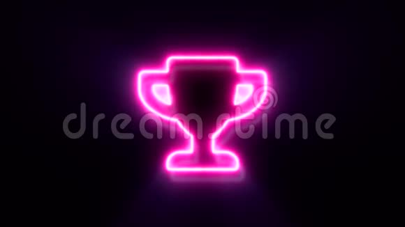 粉红色霓虹灯奖杯标志闪烁并出现在中间视频的预览图