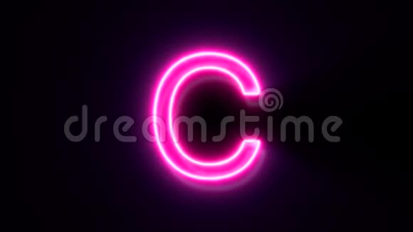 粉红色霓虹灯字体字母C大写闪烁并出现在中心视频的预览图