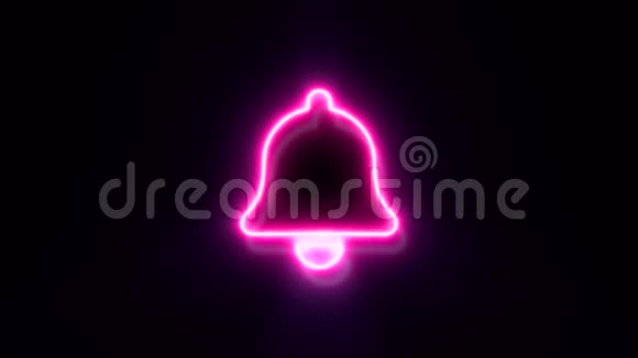 粉红色的霓虹灯响铃标志闪烁出现在中心视频的预览图