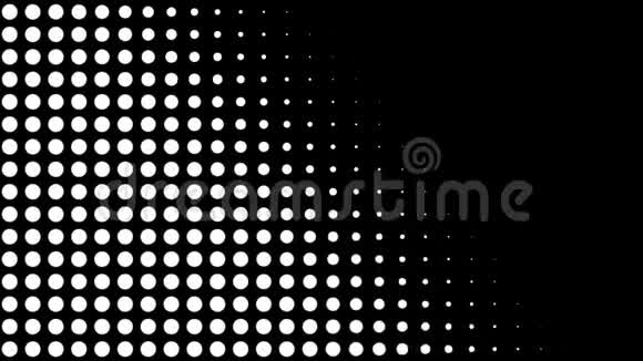 无缝半色调白点在黑色背景下出现并消失在运动中复古图案动画视频的预览图