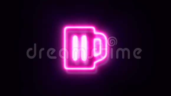 粉红色霓虹灯啤酒标志闪烁出现在中心视频的预览图