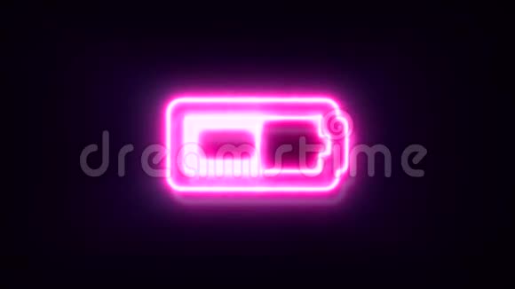 粉红色霓虹灯半电池标志闪烁出现在中心视频的预览图