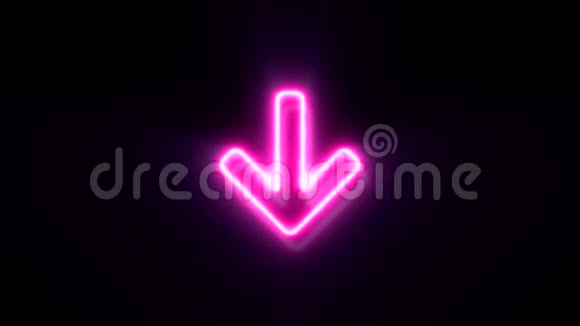 粉色霓虹灯箭头向下标志闪烁并出现在中心视频的预览图