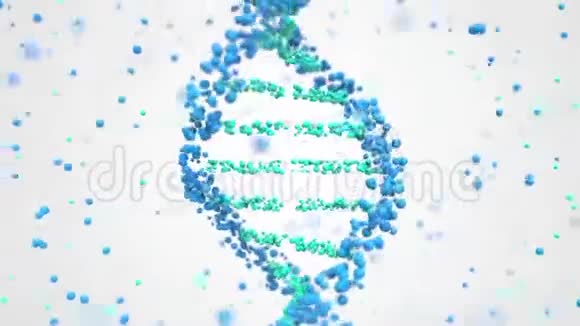 旋转DNA螺旋和粒子循环三维动画视频的预览图