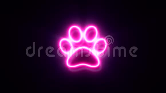 粉红色霓虹灯动物爪子标志闪烁出现在中心视频的预览图