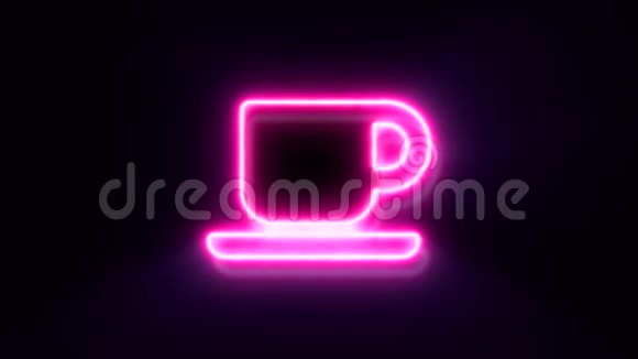 粉红色霓虹灯咖啡或茶杯标志闪烁出现在中心视频的预览图