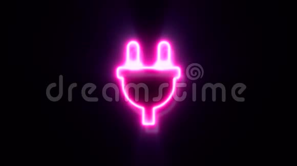 粉红色霓虹灯插头标志闪烁出现在中心视频的预览图