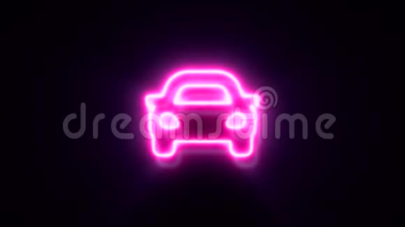 粉色霓虹灯汽车标志闪烁出现在中央视频的预览图