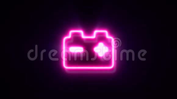 粉红色霓虹灯汽车电池标志闪烁出现在中心视频的预览图