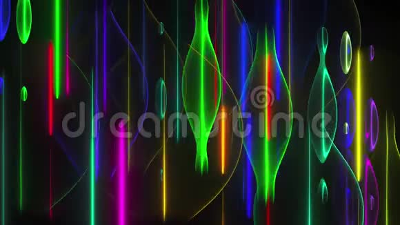 随机多色霓虹灯线和波浪形计算机生成3D渲染改变背景视频的预览图