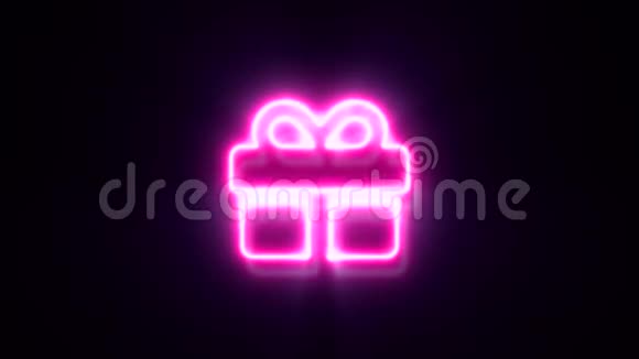 粉红色霓虹灯出现的标志闪烁并出现在中心视频的预览图