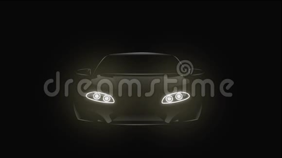 2D动画片黑色小车开启和关闭前照灯黑色背景下的汽车正面视图神秘汽车视频的预览图