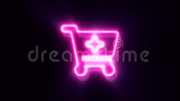 粉红色霓虹灯购物车标志闪烁出现在中心视频的预览图