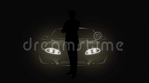 2D动画片人的轮廓交叉的手站在黑色背景上车前灯打开和关闭视频的预览图